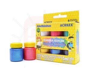 Tinta Guache 6 Cores 15ml Metalic - Acrilex