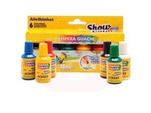 Tinta Guache 6 Cores + Pincel - Acrilex