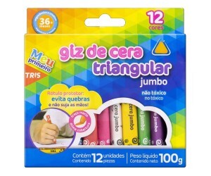 Giz de Cera 12 Cores Jumbo Triangular - Tris