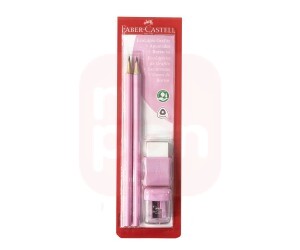 KIT Lápis de Escrever + Apontador + Borracha Rosa - Faber-Castell