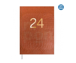 Agenda Executiva Croco Costurada Diária 14,5 x 20,5 cm 2024 - Croco Caramelo